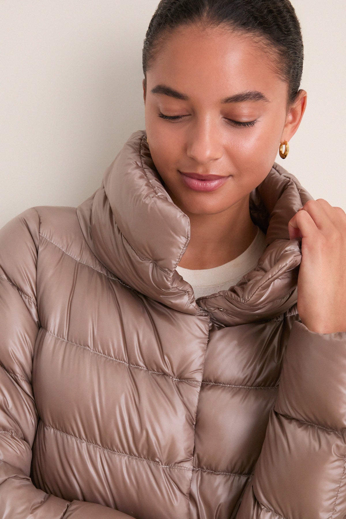 Taupe Nylon Ultralight Jacket with Side Snap