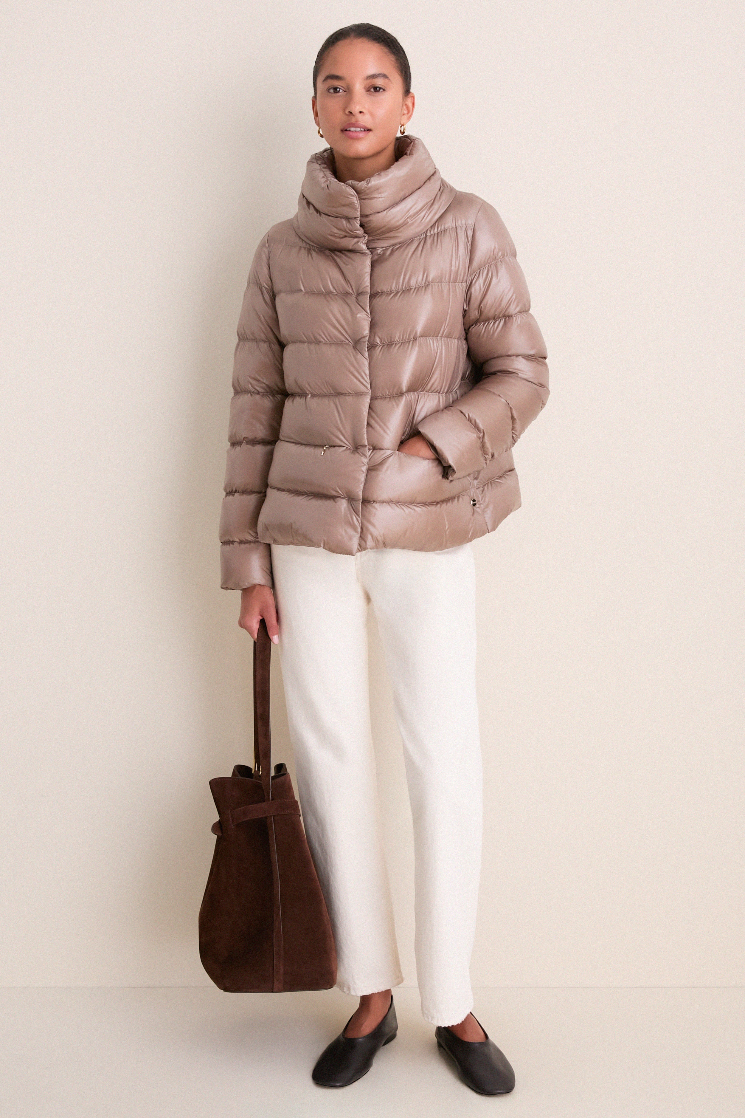 Taupe Nylon Ultralight Jacket with Side Snap | HERNO