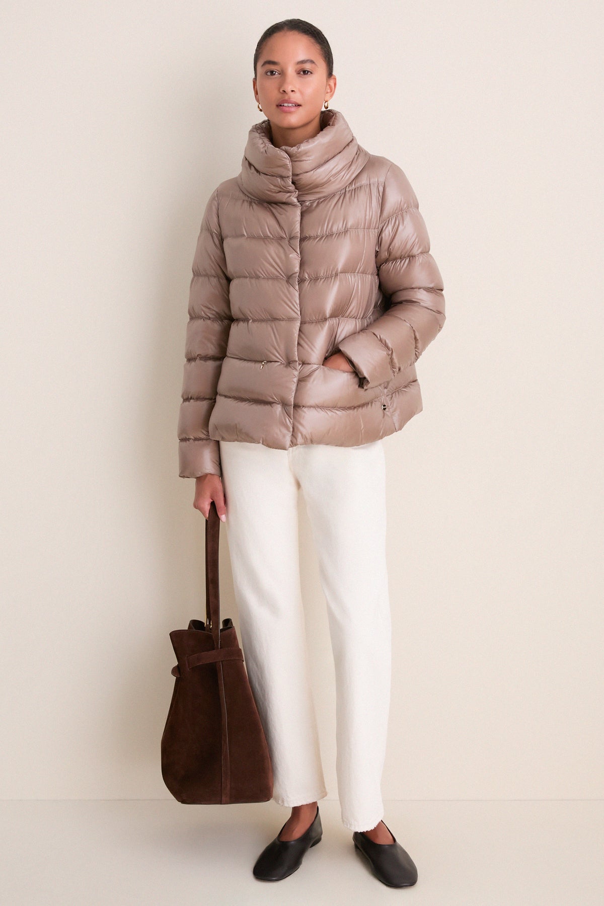 Taupe Nylon Ultralight Jacket with Side Snap