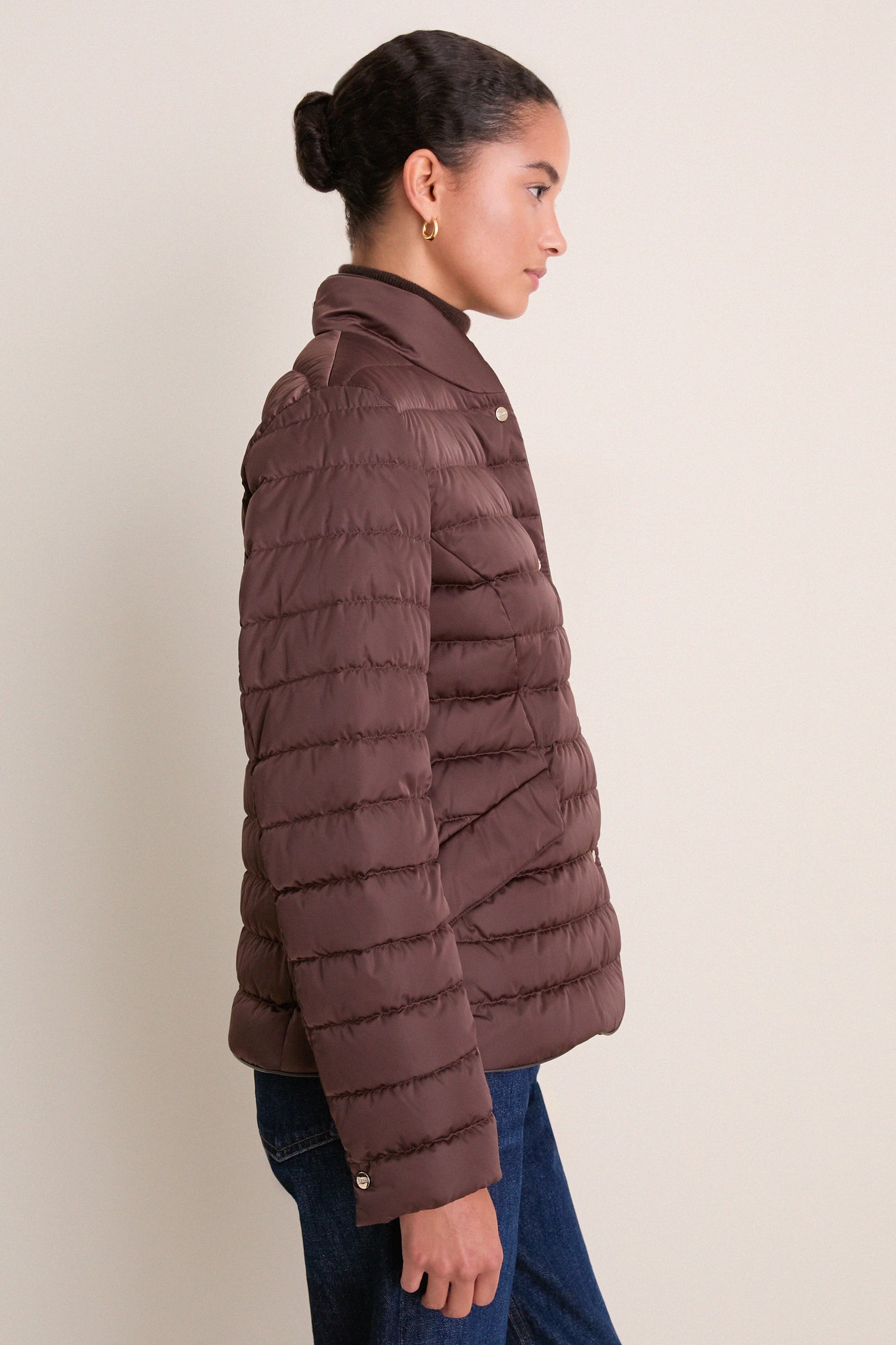Dark Brown Sateen Nylon Quilted Blazer