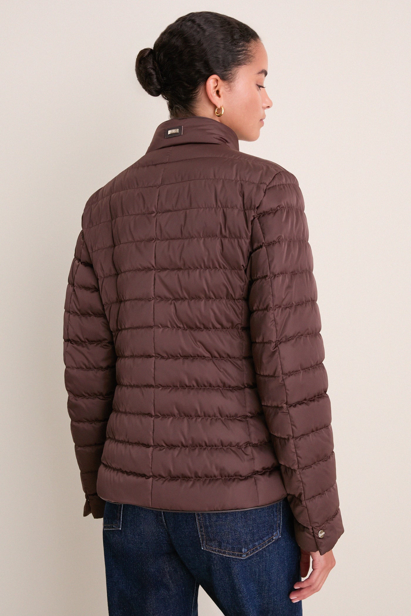 Dark Brown Sateen Nylon Quilted Blazer