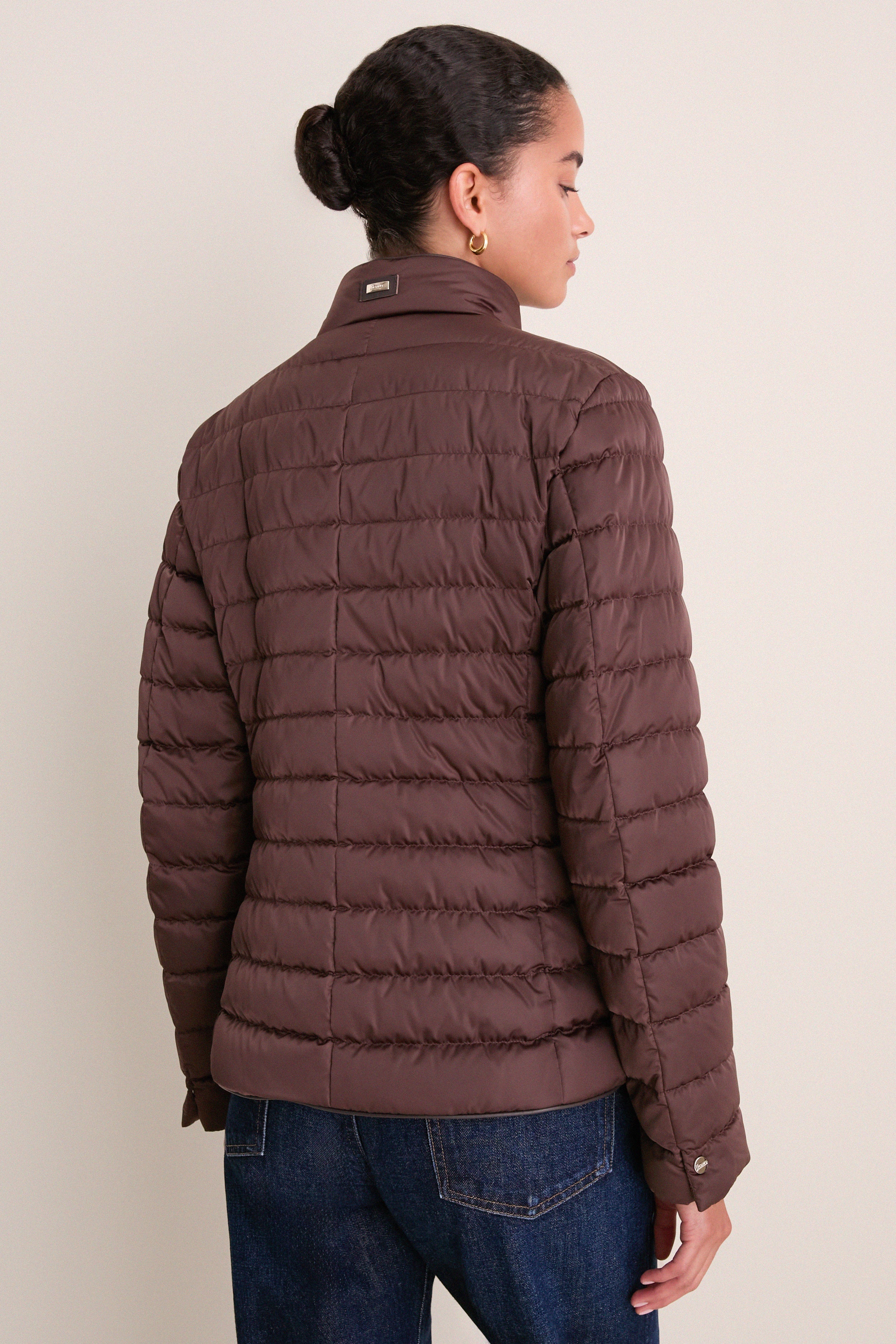 Dark Brown Sateen Nylon Quilted Blazer