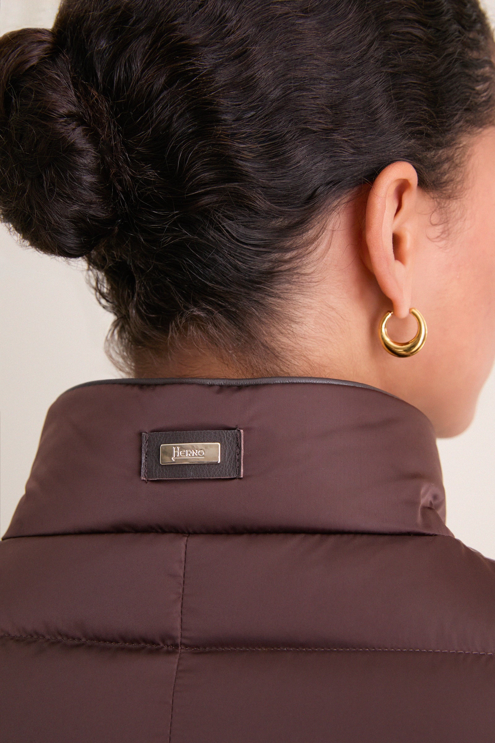 Dark Brown Sateen Nylon Quilted Blazer