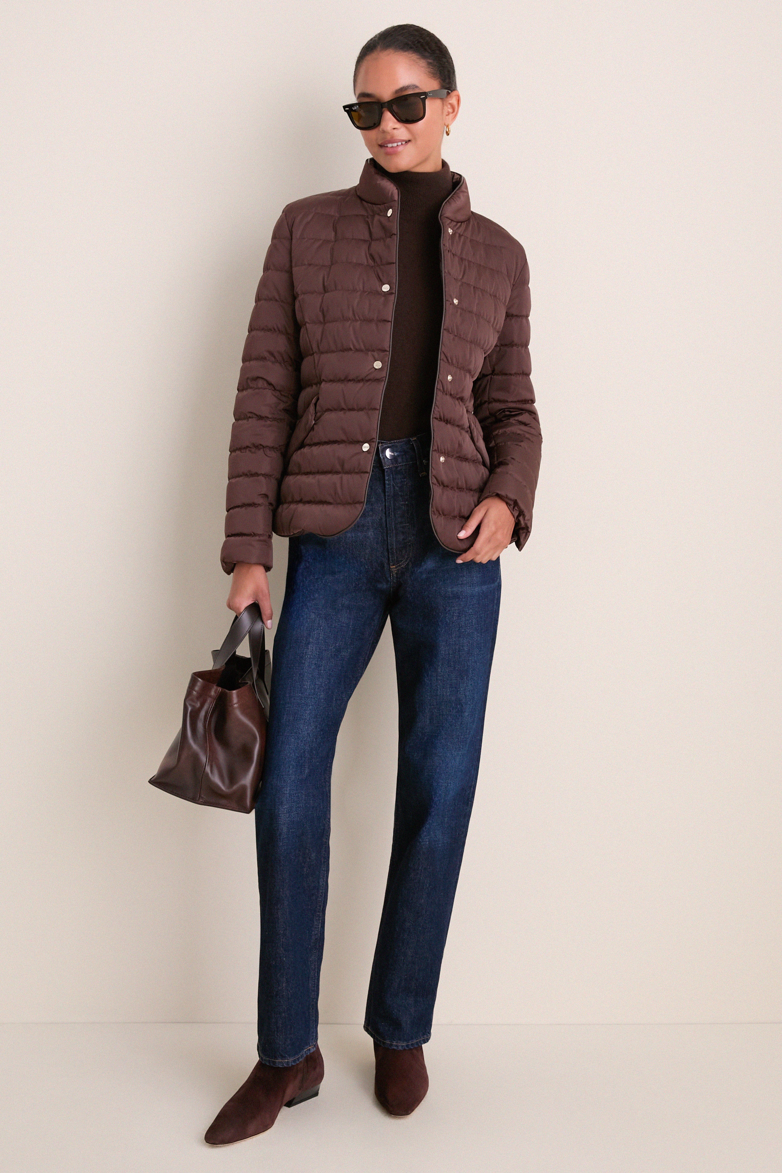Dark Brown Sateen Nylon Quilted Blazer