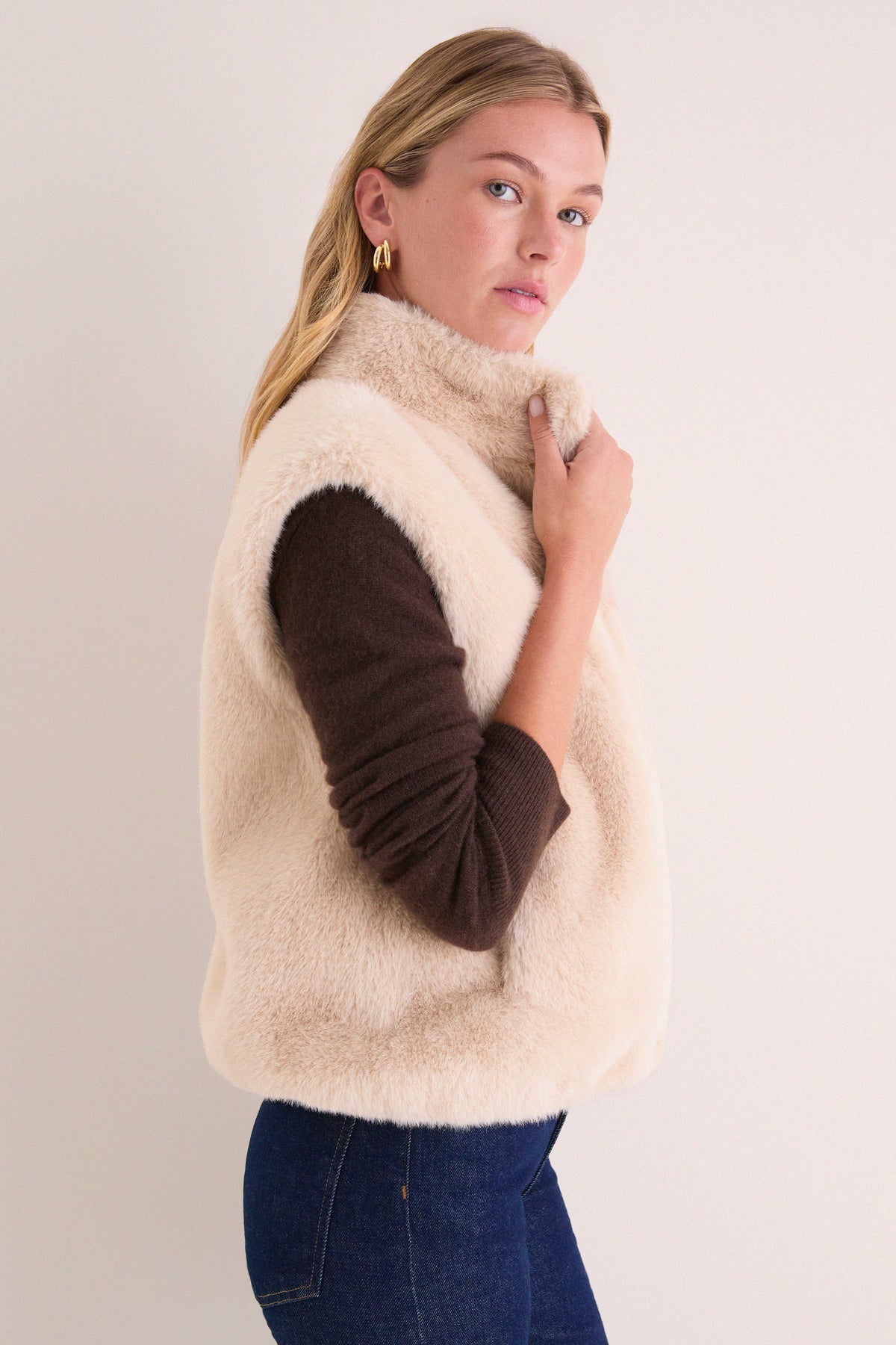 Champagne Beaver Faux Fur Effect Vest