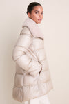 Champagne Nylon Ultralight Mid-Thigh Jacket with Faux Fur Collar
