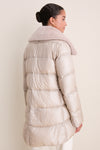 Champagne Nylon Ultralight Mid-Thigh Jacket with Faux Fur Collar