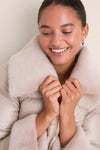 Champagne Nylon Ultralight Mid-Thigh Jacket with Faux Fur Collar