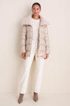 Champagne Nylon Ultralight Mid-Thigh Jacket with Faux Fur Collar