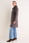 Dark Brown Elisa Ecofur Nylon Ultralight Fitted Coat with Faux Mink Collar