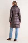 Dark Brown Elisa Ecofur Nylon Ultralight Fitted Coat with Faux Mink Collar