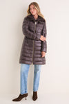Dark Brown Elisa Ecofur Nylon Ultralight Fitted Coat with Faux Mink Collar