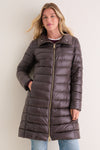 Dark Brown Elisa Ecofur Nylon Ultralight Fitted Coat with Faux Mink Collar