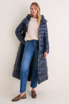 Navy Nylon Ultralight Fitted Maxi Coat with Detachable Hood