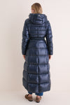 Navy Nylon Ultralight Fitted Maxi Coat with Detachable Hood