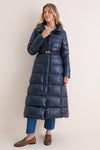 Navy Nylon Ultralight Fitted Maxi Coat with Detachable Hood