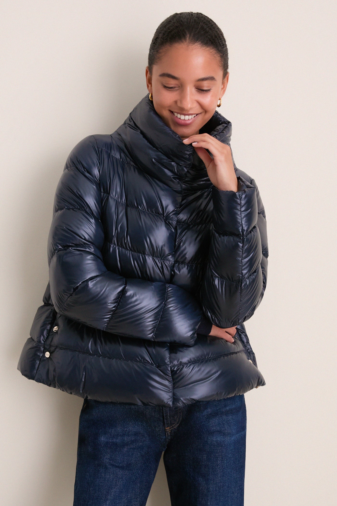 Navy Nylon Ultralight Jacket with Side Snap