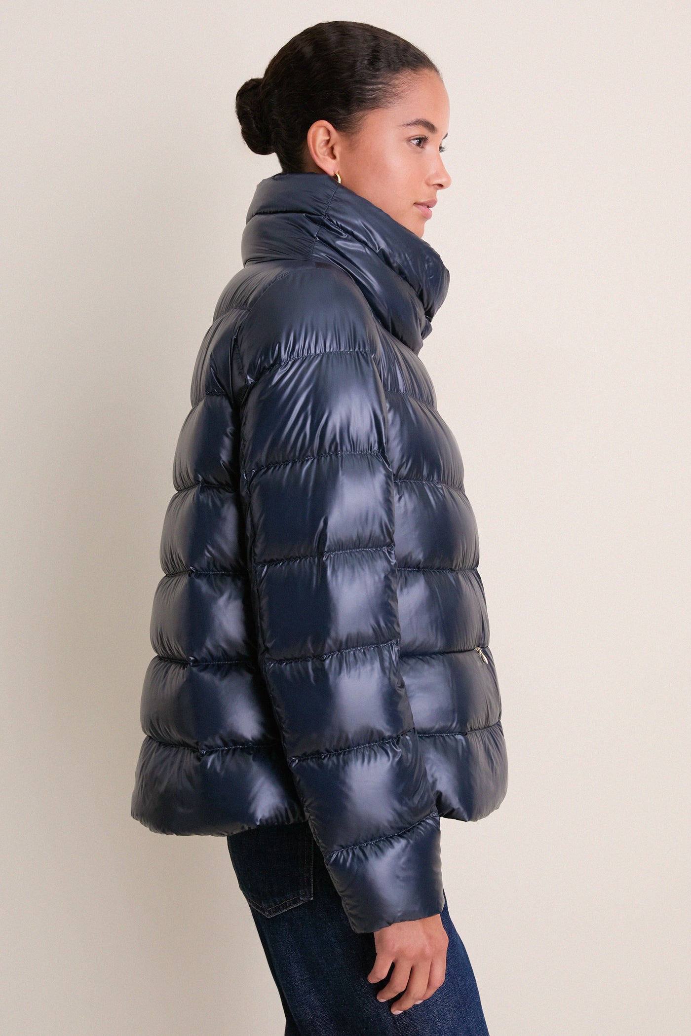 Navy Nylon Ultralight Jacket with Side Snap