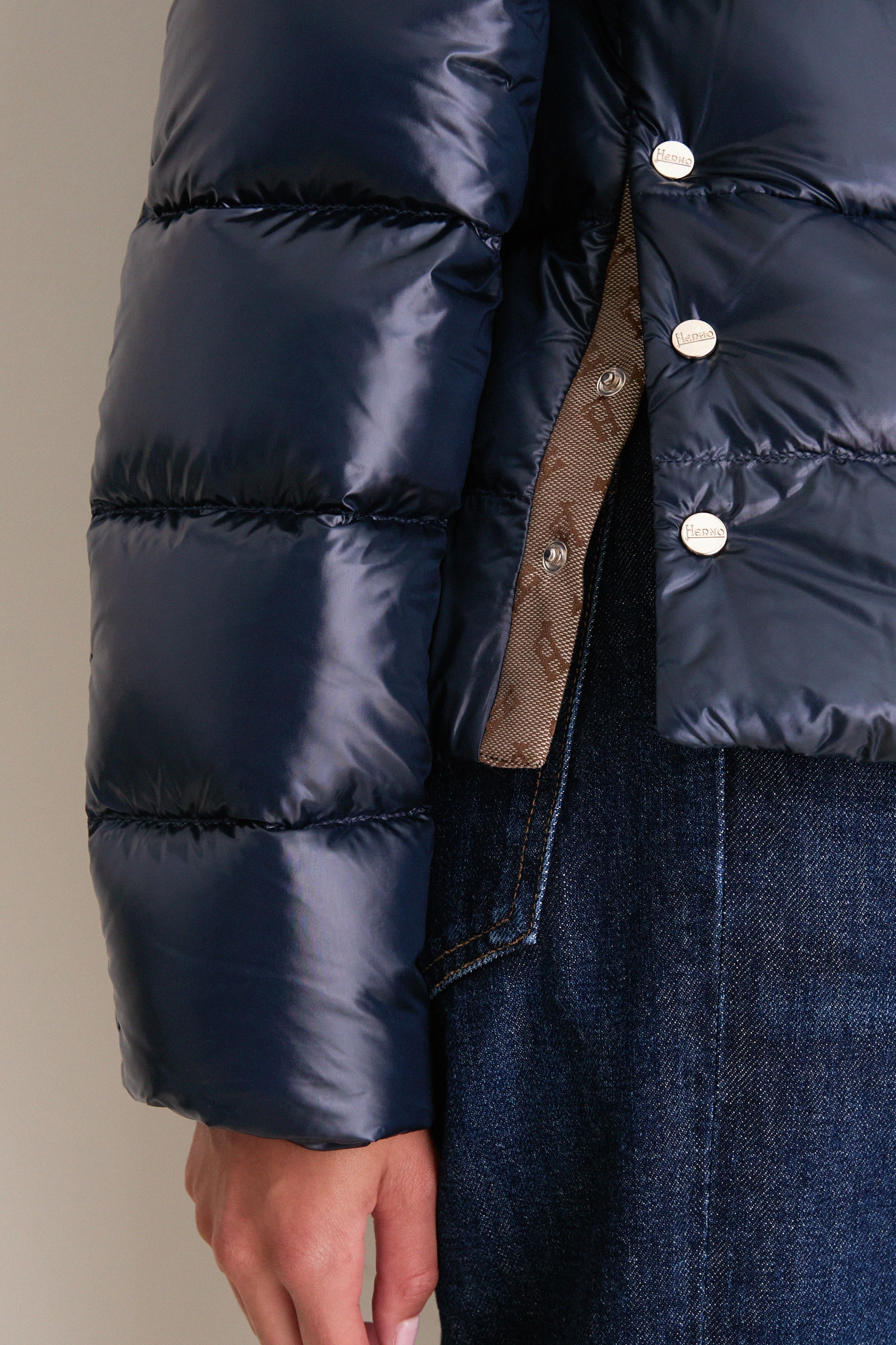Navy Nylon Ultralight Jacket with Side Snap
