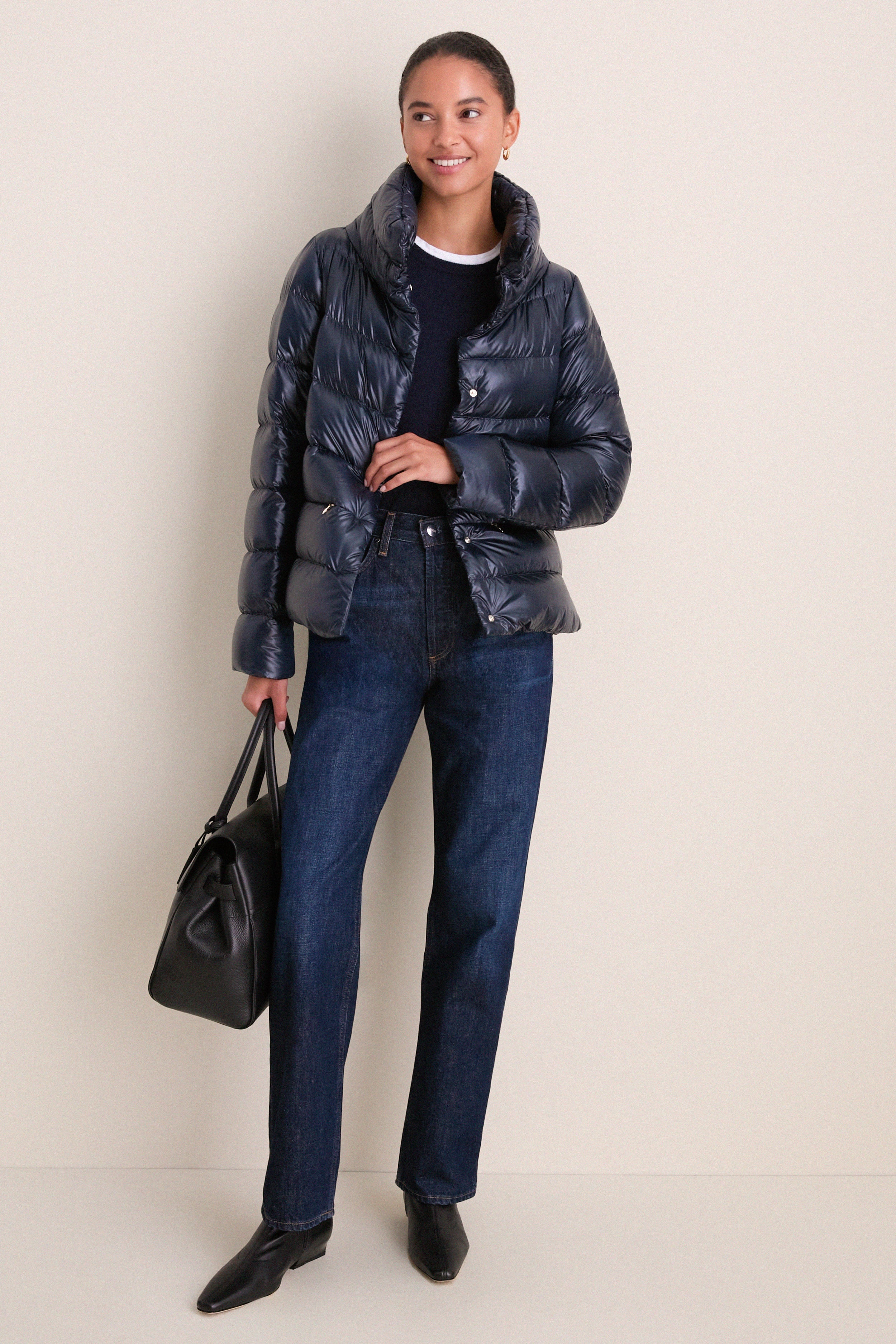 Navy Nylon Ultralight Jacket with Side Snap