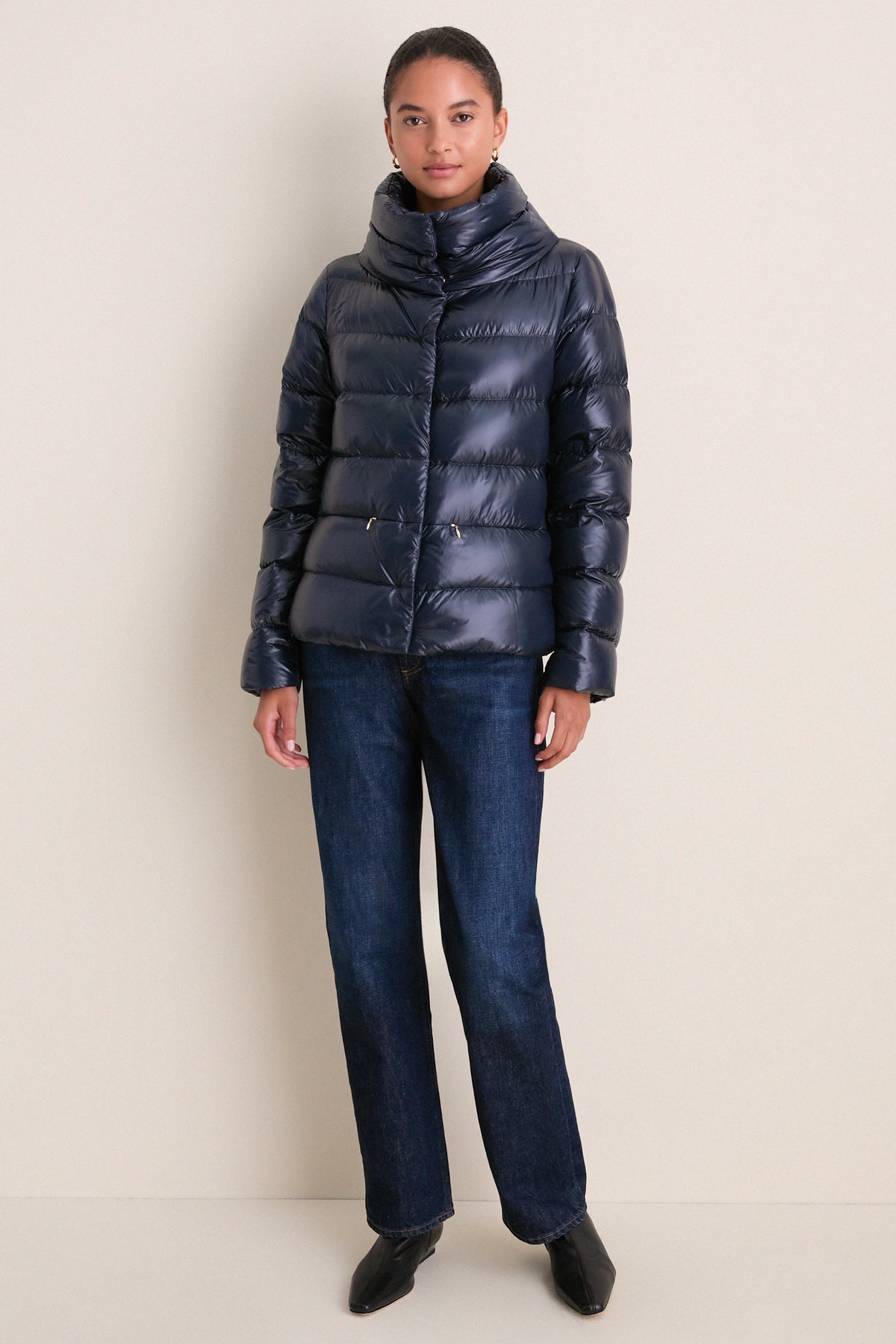 Navy Nylon Ultralight Jacket with Side Snap