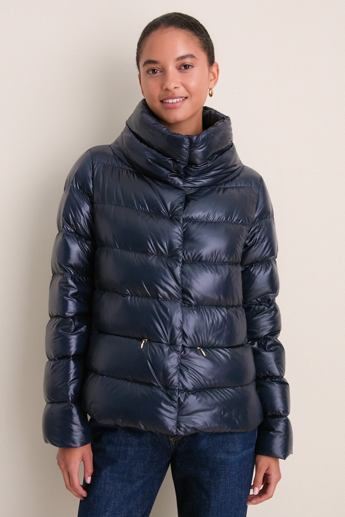 Navy Nylon Ultralight Jacket with Side Snap