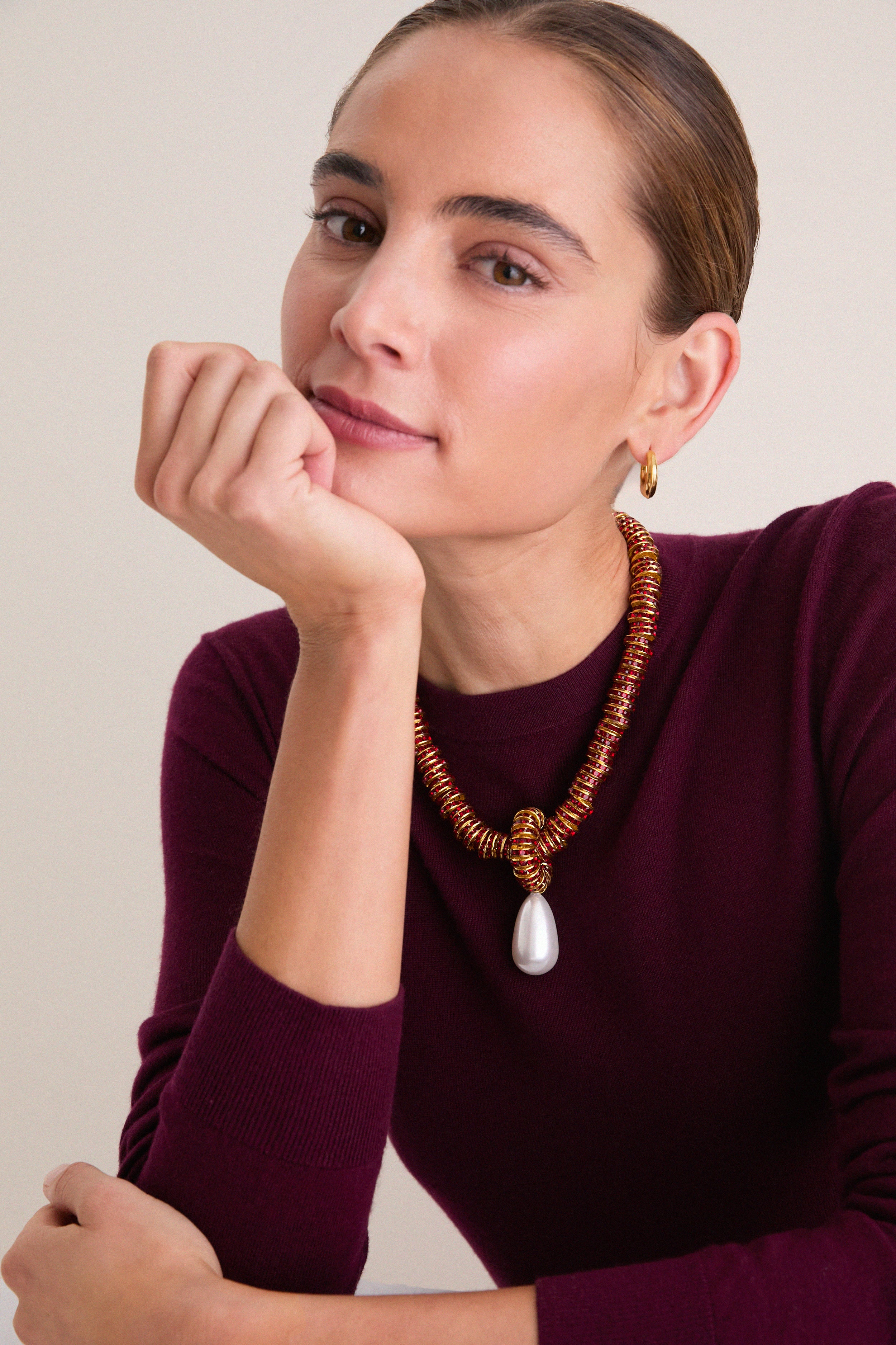 Exclusive Red Pearl Drop Necklace