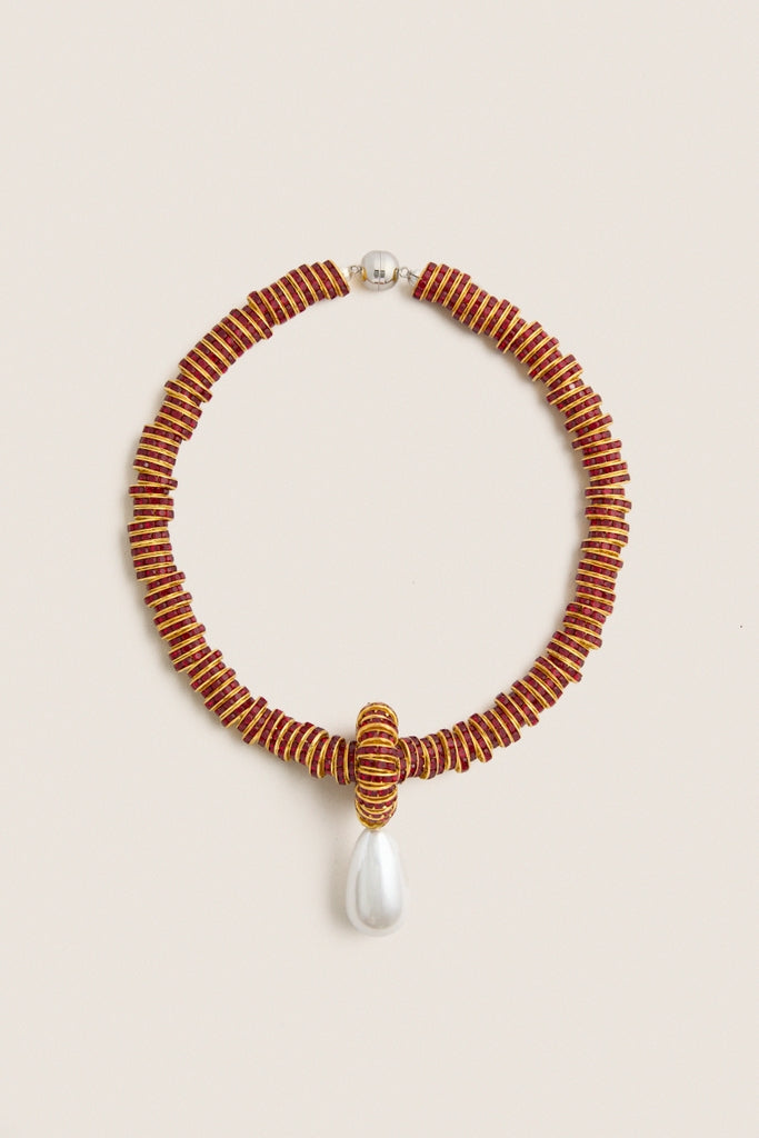 Exclusive Red Pearl Drop Necklace