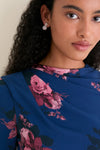 Margot Bouquet Ink Stretched Cady Long Sleeve Draped Midi Dress
