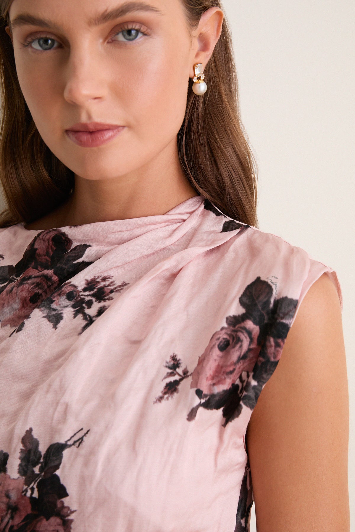 Margot Bouquet Petal Pink Crushed Fluid Satin Draped Top