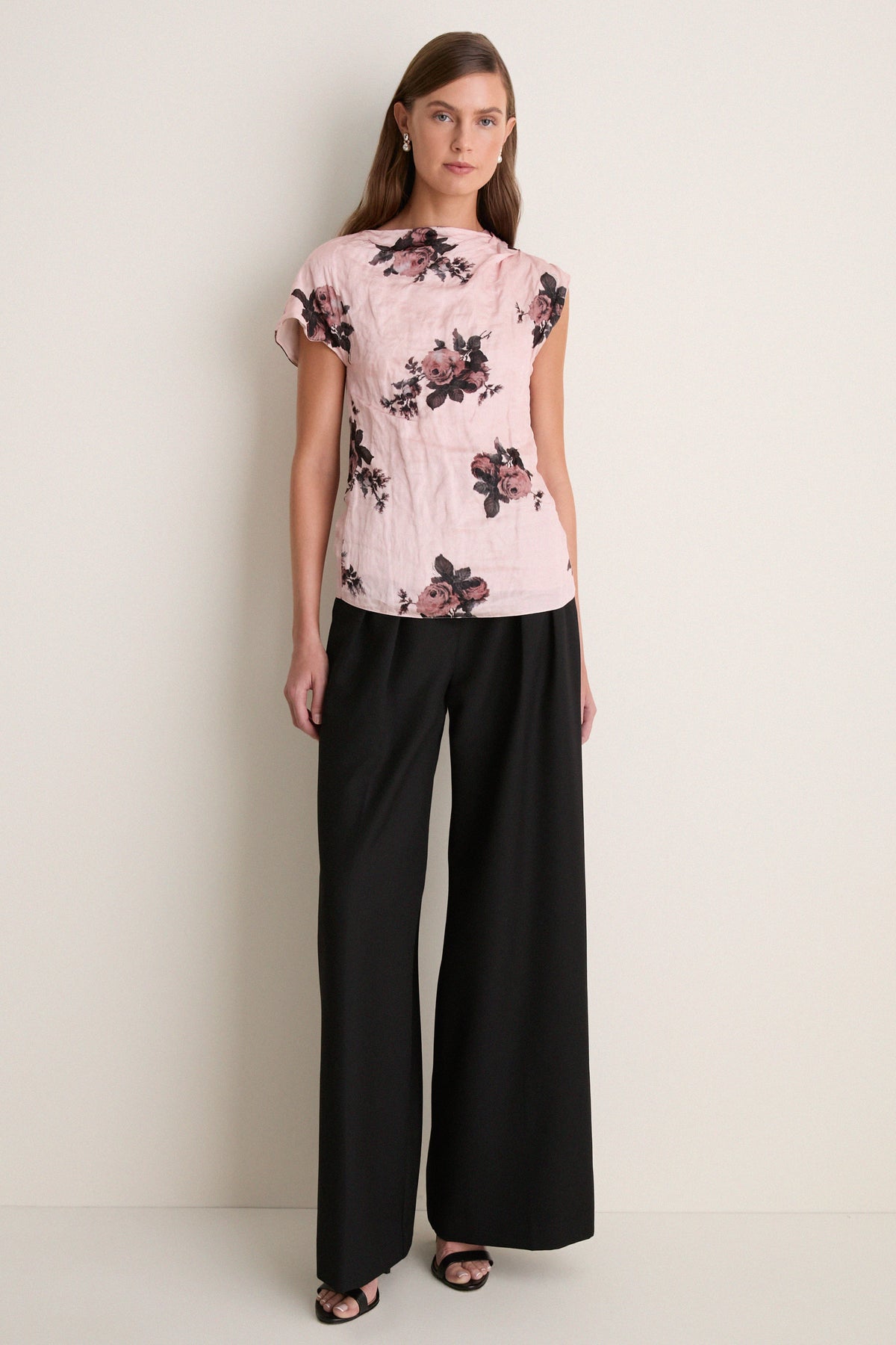 Margot Bouquet Petal Pink Crushed Fluid Satin Draped Top