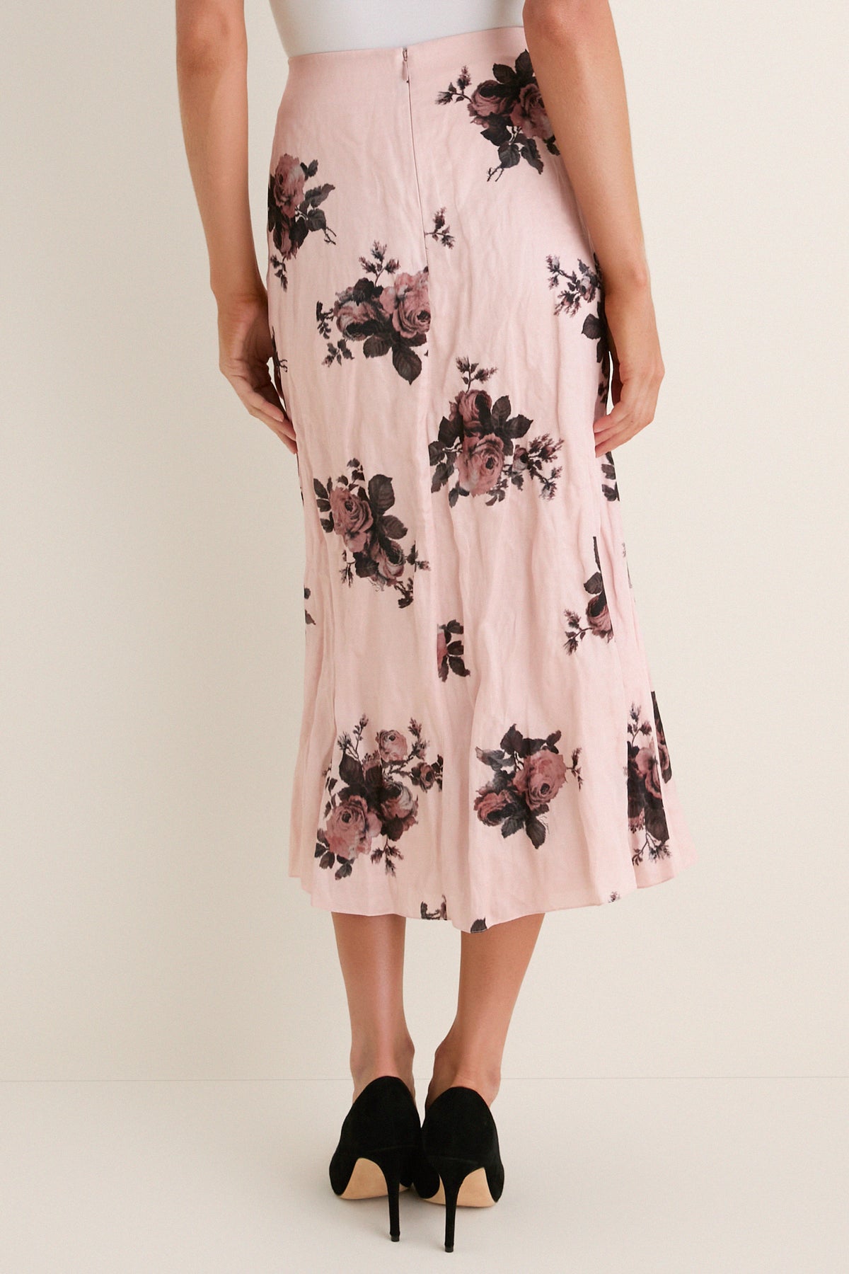 Margot Bouquet Petal Pink Crushed Fluid Satin Draped Midi Skirt
