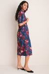 Margot Rose Navy Heavy Cotton Poplin Short Sleeve Midi Dress