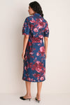 Margot Rose Navy Heavy Cotton Poplin Short Sleeve Midi Dress