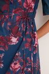 Margot Rose Navy Heavy Cotton Poplin Short Sleeve Midi Dress