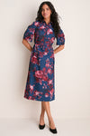 Margot Rose Navy Heavy Cotton Poplin Short Sleeve Midi Dress