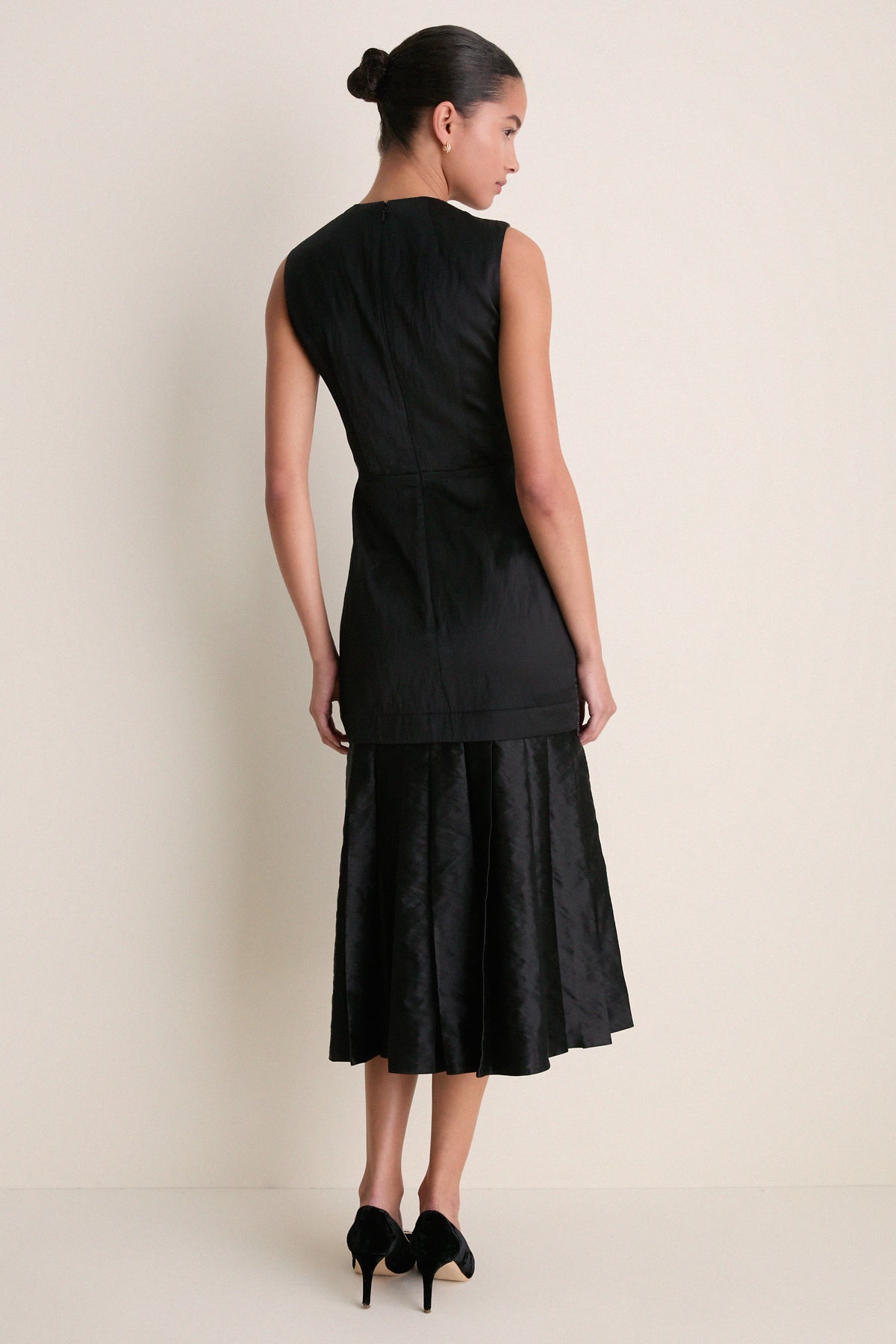Black and Pink Speckled Wool Sleeveless Midi Dress