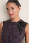 Black and Pink Speckled Wool Sleeveless Midi Dress