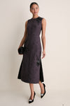 Black and Pink Speckled Wool Sleeveless Midi Dress