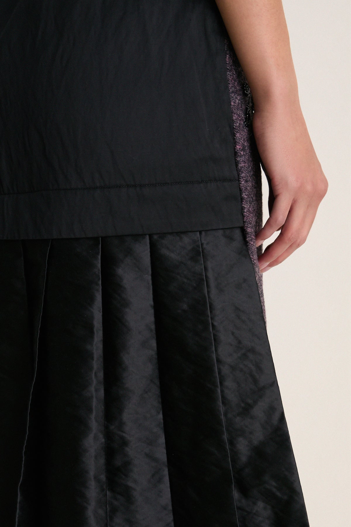 Black and Pink Speckled Wool Sleeveless Midi Dress