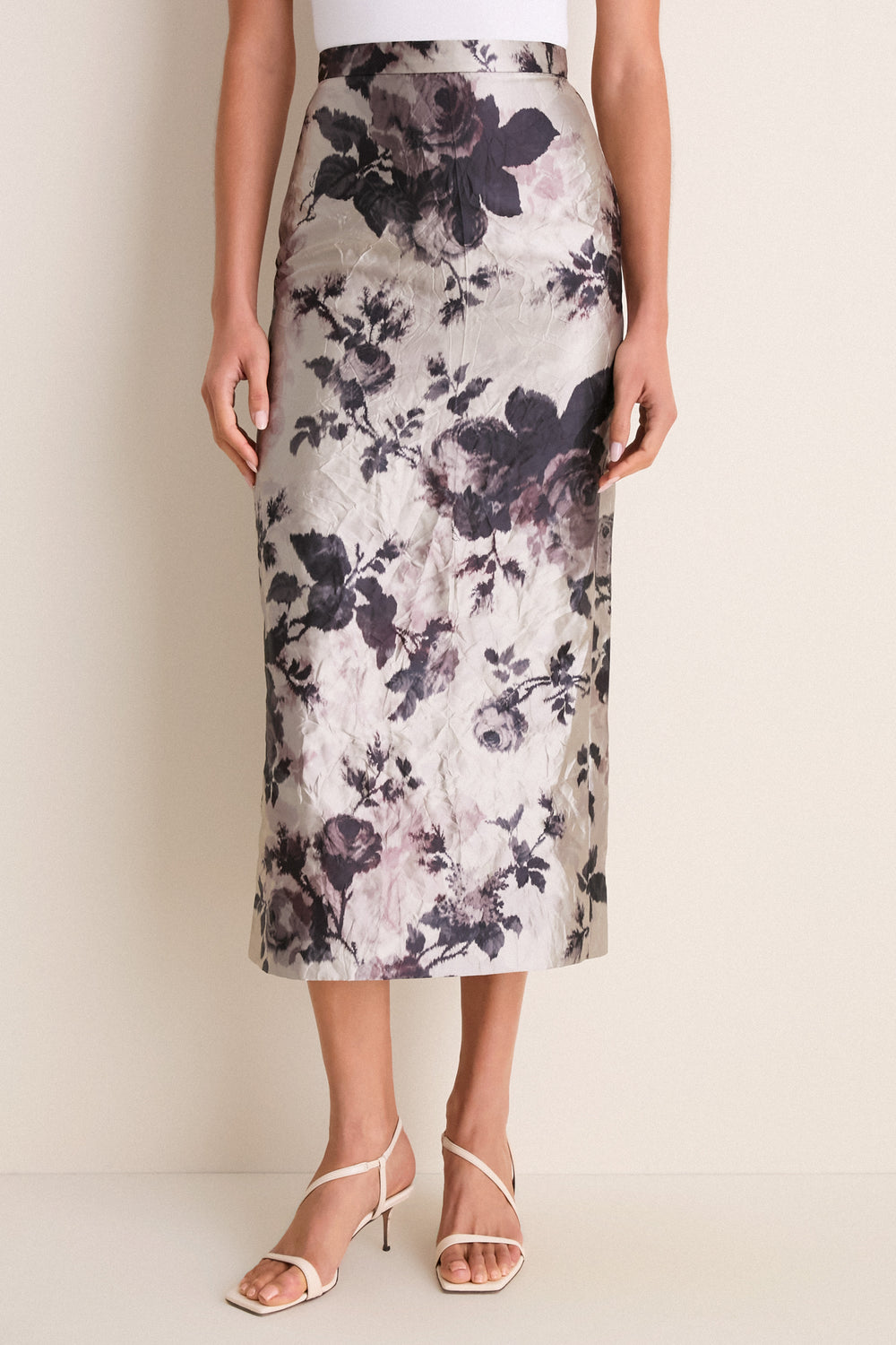 Fonteyn Rose Pearl Textured Satin Pencil Midi Skirt