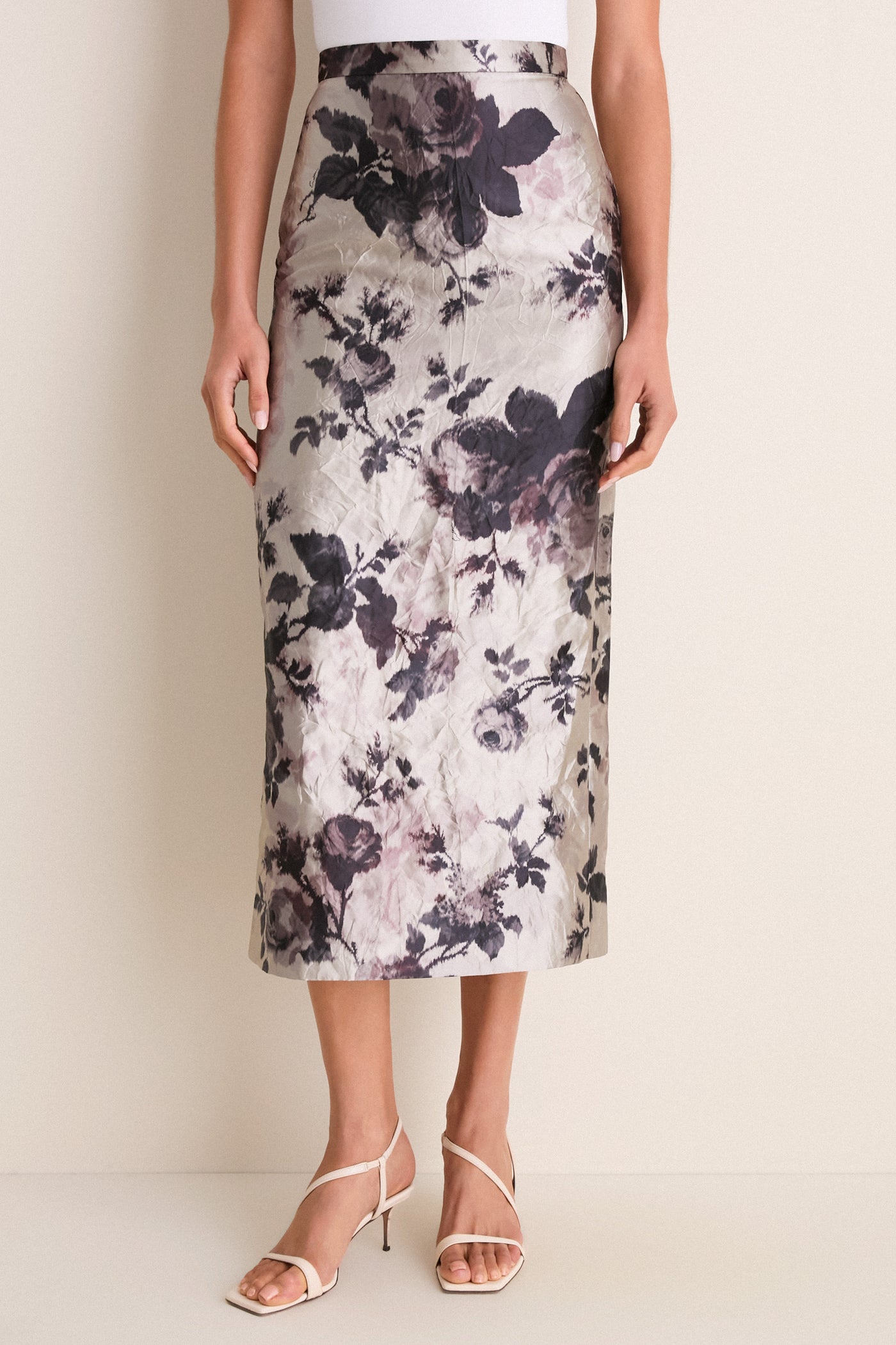 Fonteyn Rose Pearl Textured Satin Pencil Midi Skirt