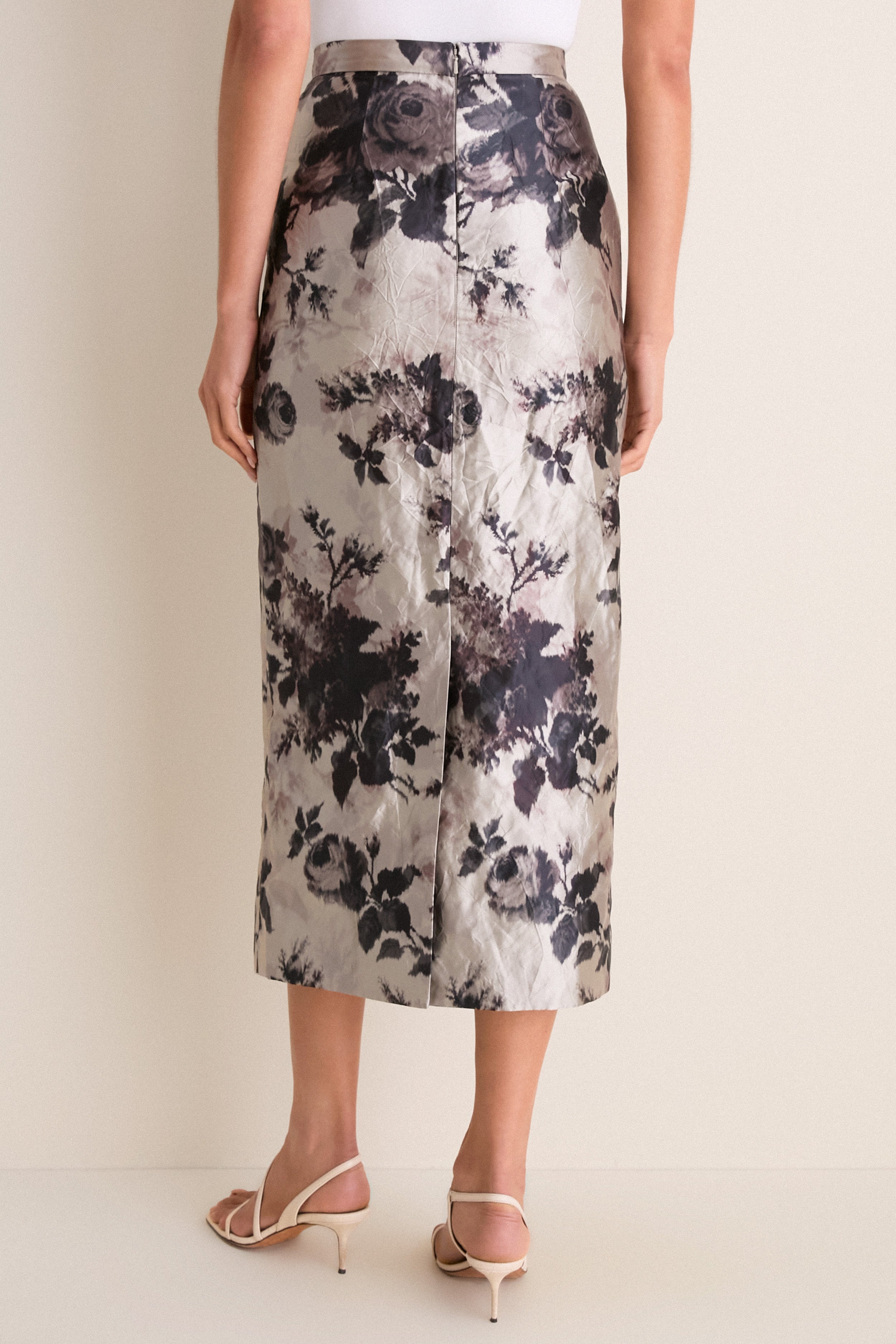 Fonteyn Rose Pearl Textured Satin Pencil Midi Skirt