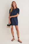 Navy Embroidered Dot Linen Bridget Dress