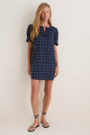 Navy Embroidered Dot Linen Bridget Dress