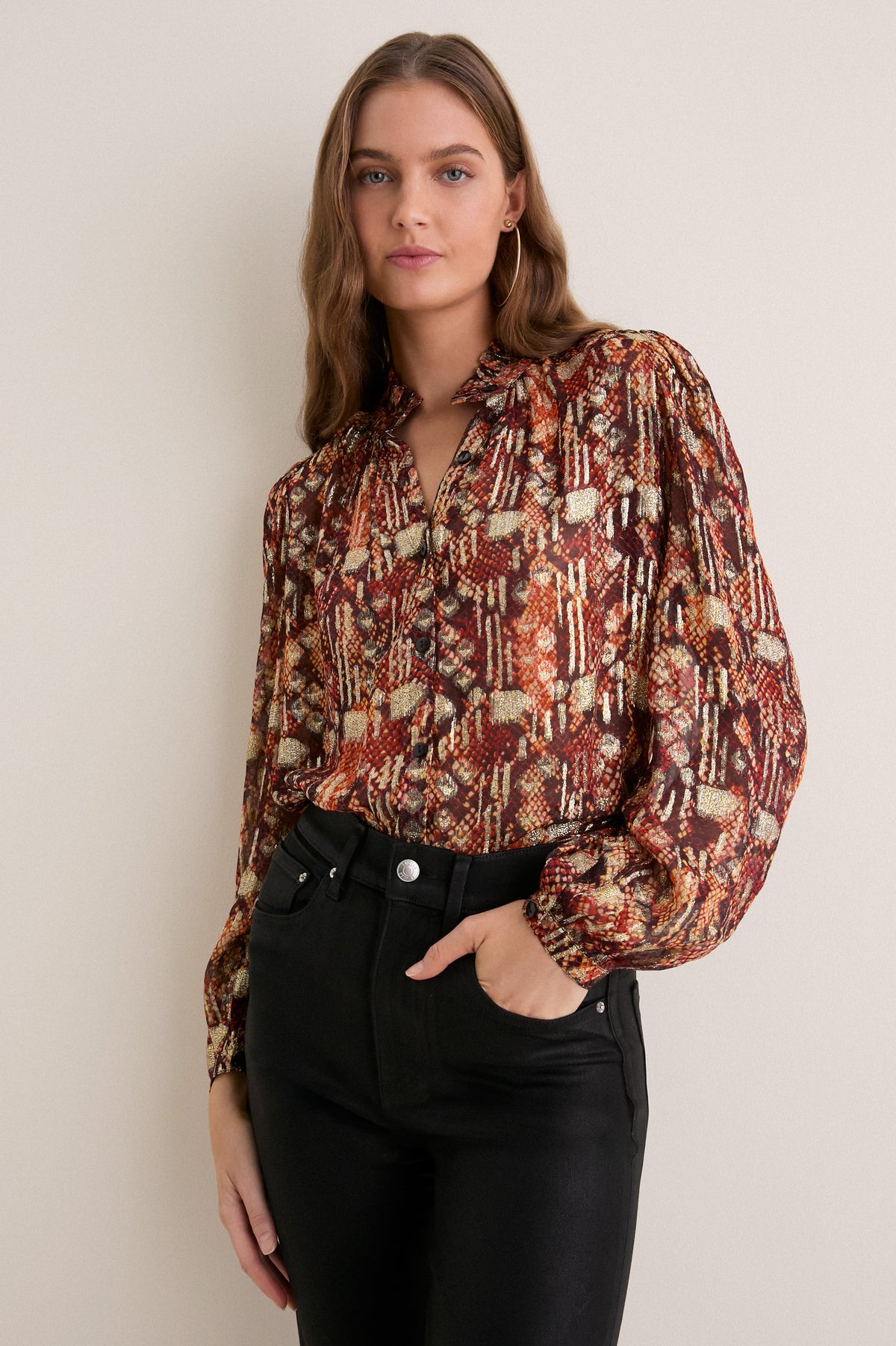 Dark Orange Annabel Topaz Snakeskin Shirt