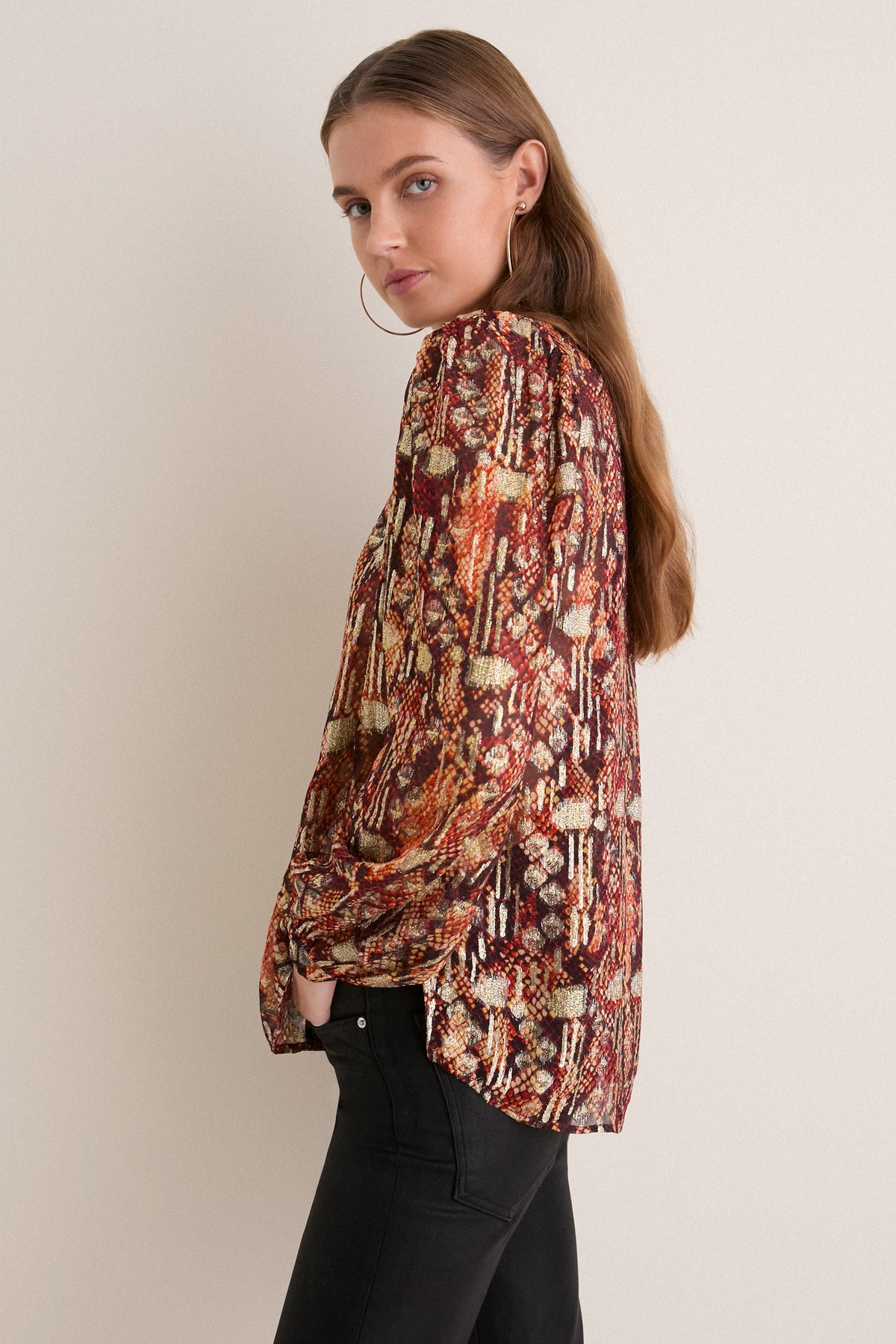 Dark Orange Annabel Topaz Snakeskin Shirt