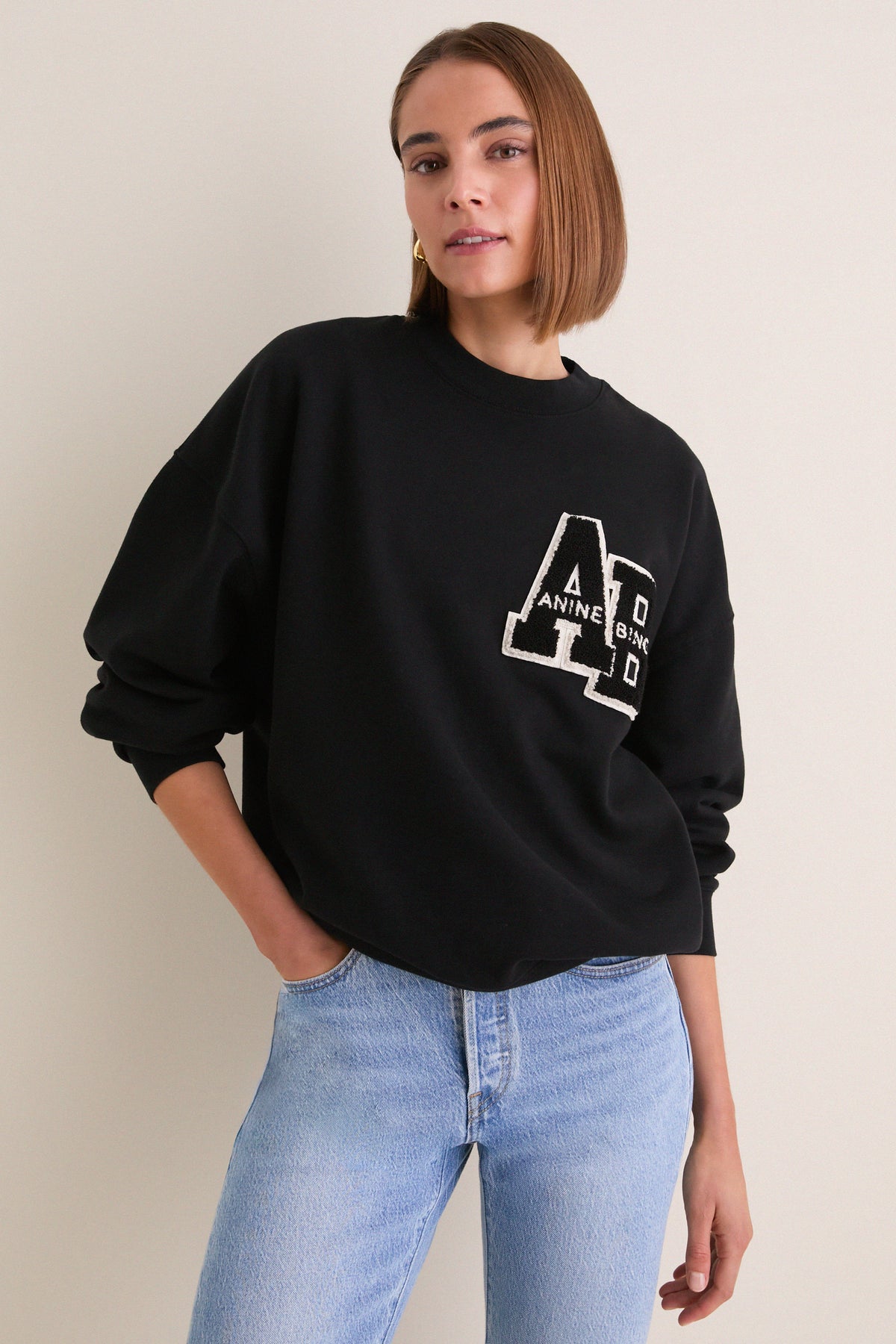 Black Miles Oversized Letterman Sweatshirt