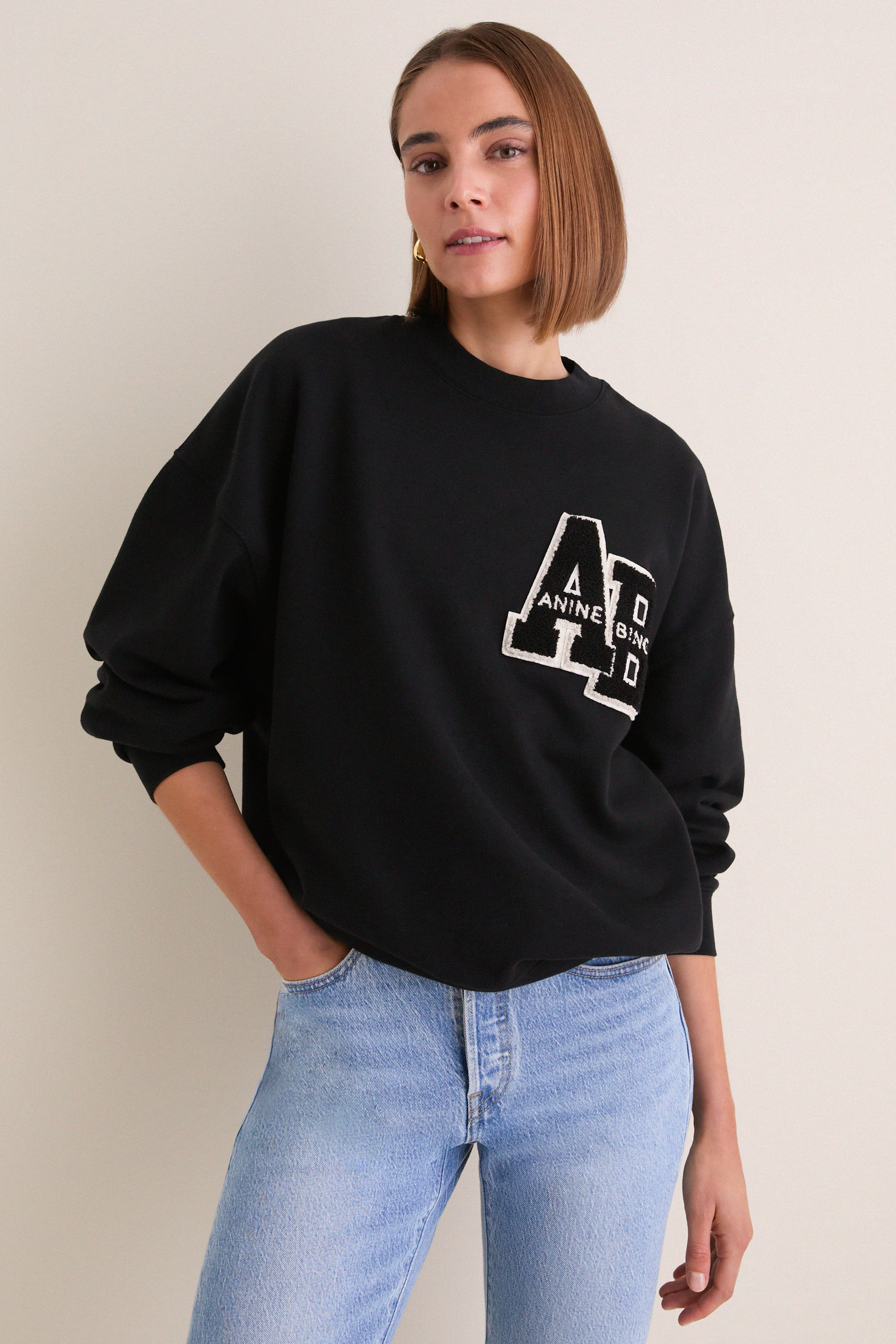 Black Miles Oversized Letterman Sweatshirt