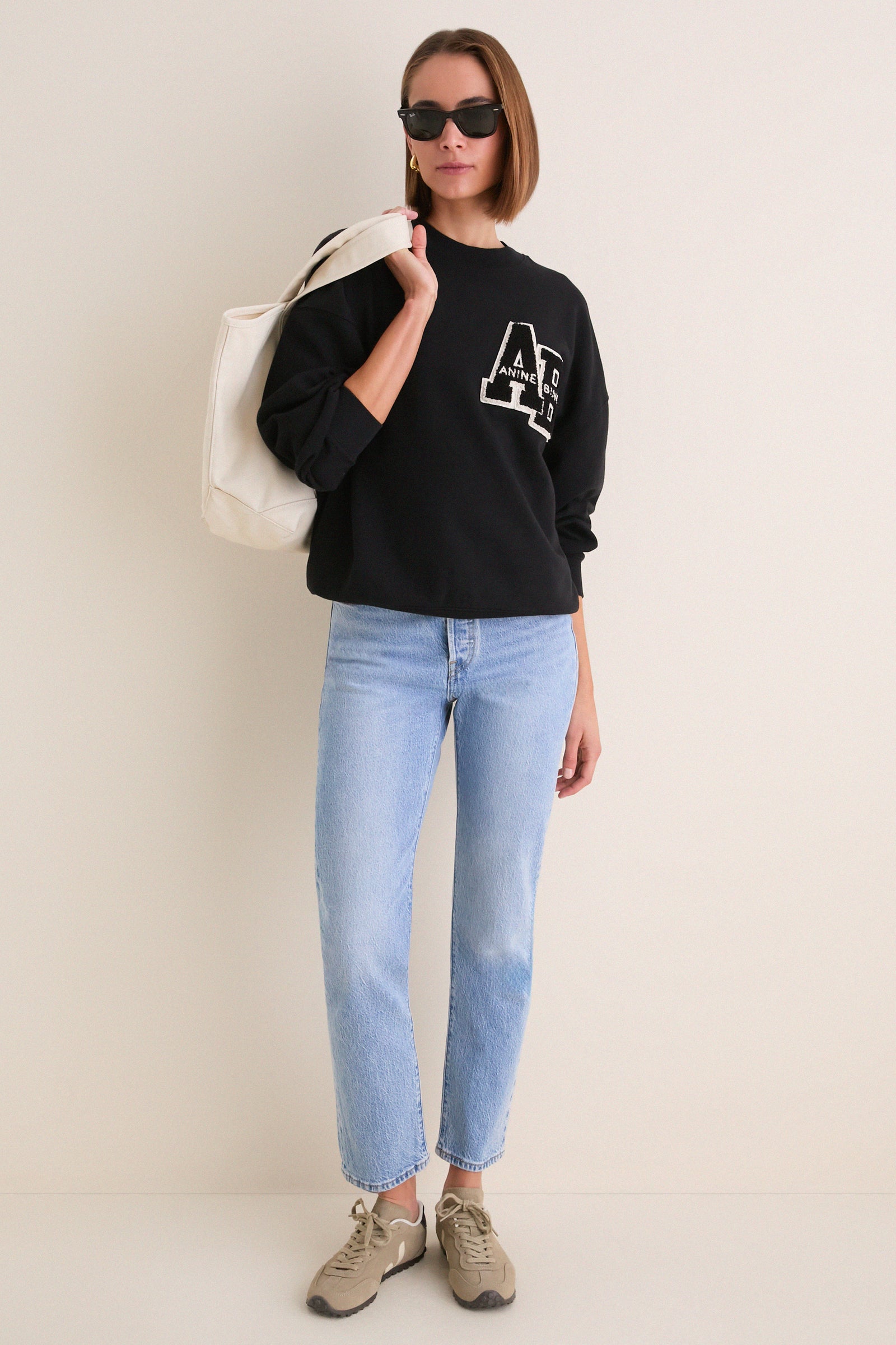 Black Miles Oversized Letterman Sweatshirt